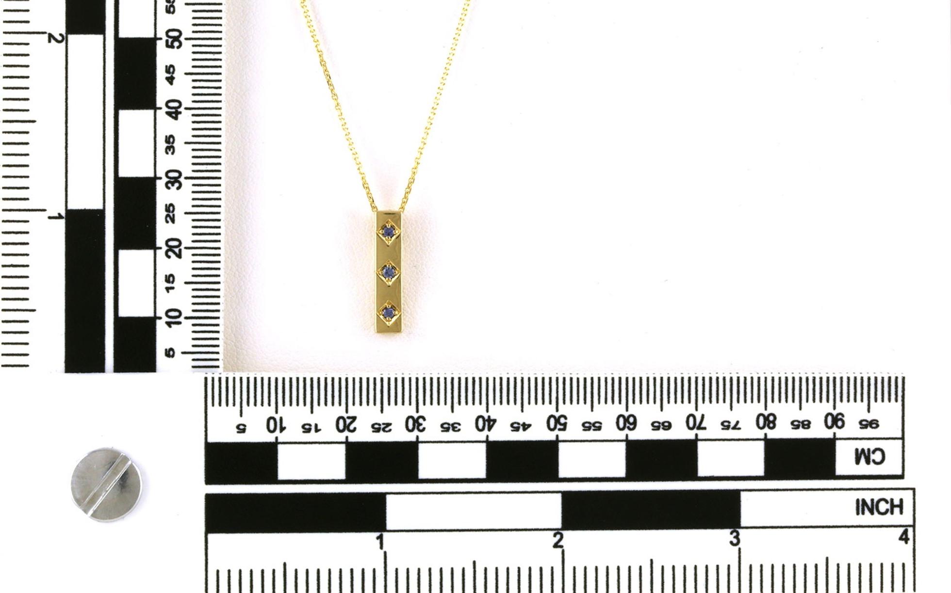 3-Stone Vertical Bar Montana Yogo Sapphire Necklace in Yellow Gold (0.08cts TWT) scale