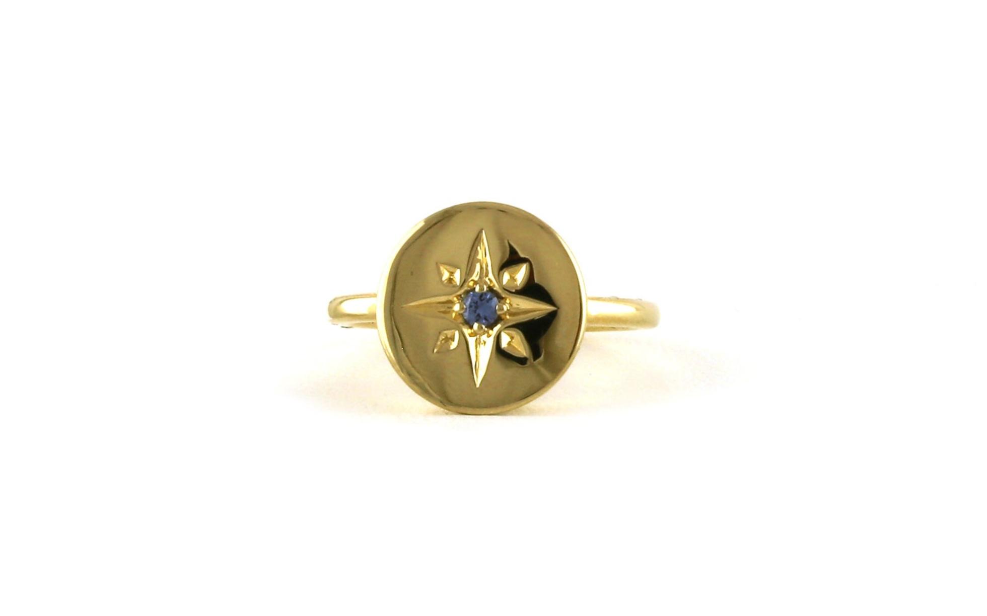 Circle with Compass Star Montana Yogo Sapphire Ring in Yellow Gold (0.06cts)