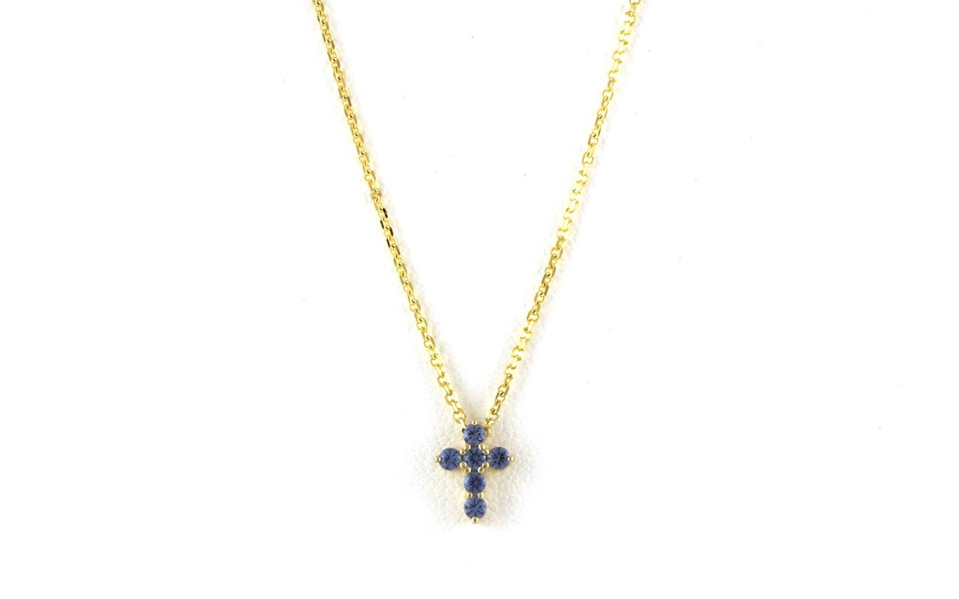 6-Stone Montana Yogo Sapphire Cross Necklace in Yellow Gold (0.24cts TWT)